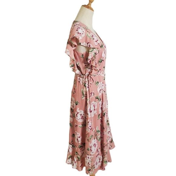 Charles Henry Pink Floral Midi Wrap Dress - Picture 3 of 7